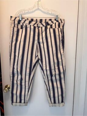jcpenney Navy and White Vertical Stripe Crop Pants
